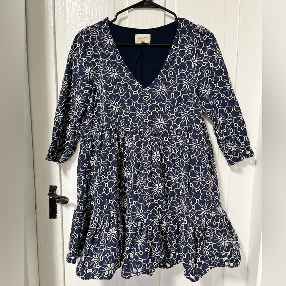 Sezane Aura babydoll eyelet floral Dress in navy blue size 2 - Picture 3 of 8